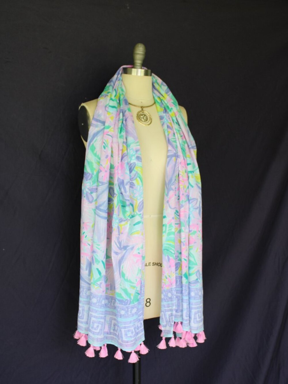 lilly pulitzer resort scarf pink tassel lattice greek key wrap shawl sarong - Picture 7 of 10